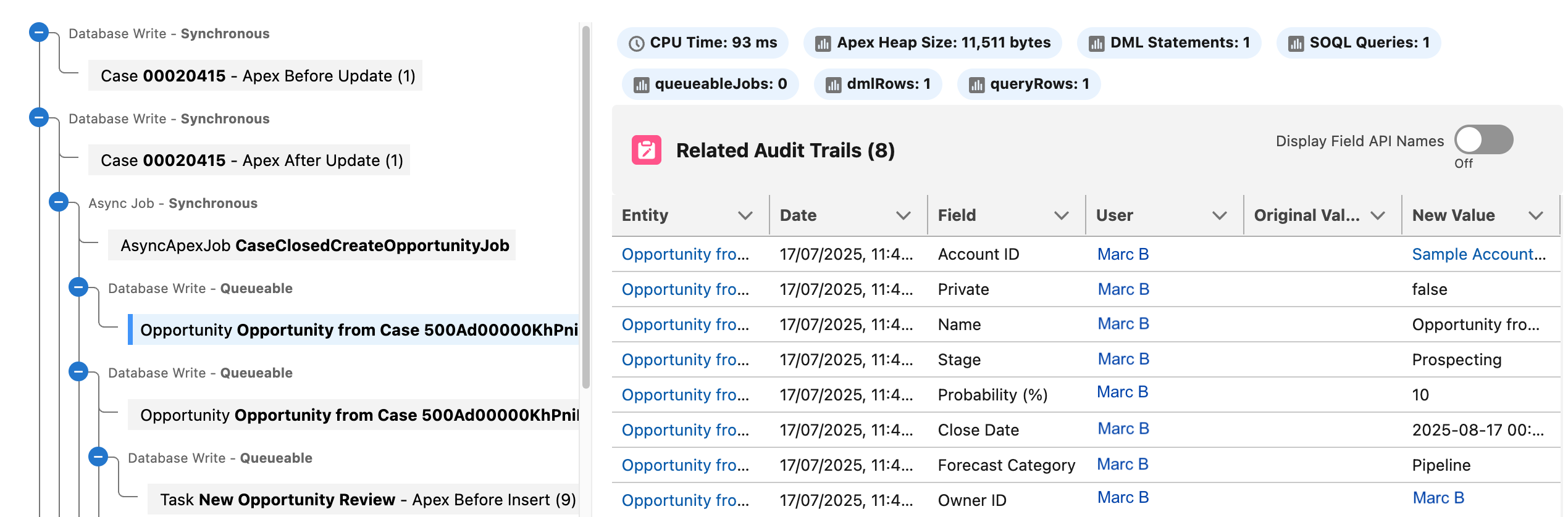 Transaction Trace Explorer showing detailed audit trails
